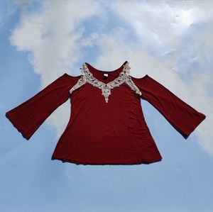 Venus Red Bell Sleeve Cold Shoulder Top Sexy Top Cute